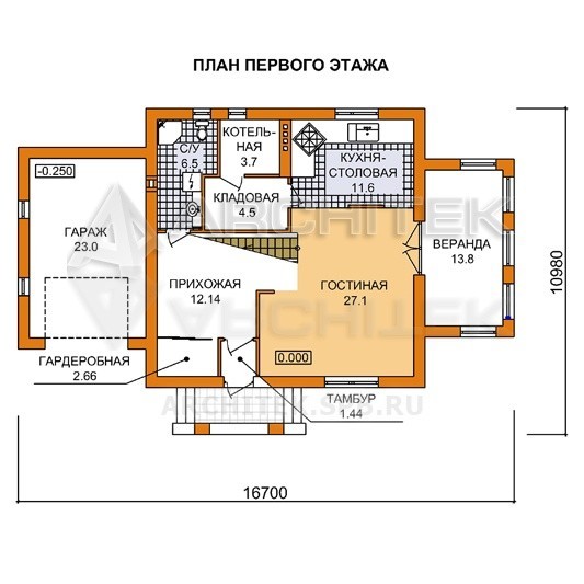A-007-2P проект загородного дома из газобетона с гаражом и верандой «Элегант-1»