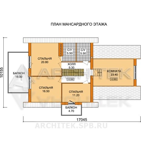 A-007-3P Проект дома из газобетона с гаражом на 2 машины и мансардой «Элегант-2»