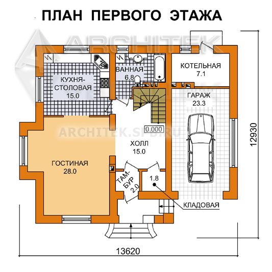 A-008-4P проект коттеджа из пеноблоков с гаражом «Лидер-плюс»