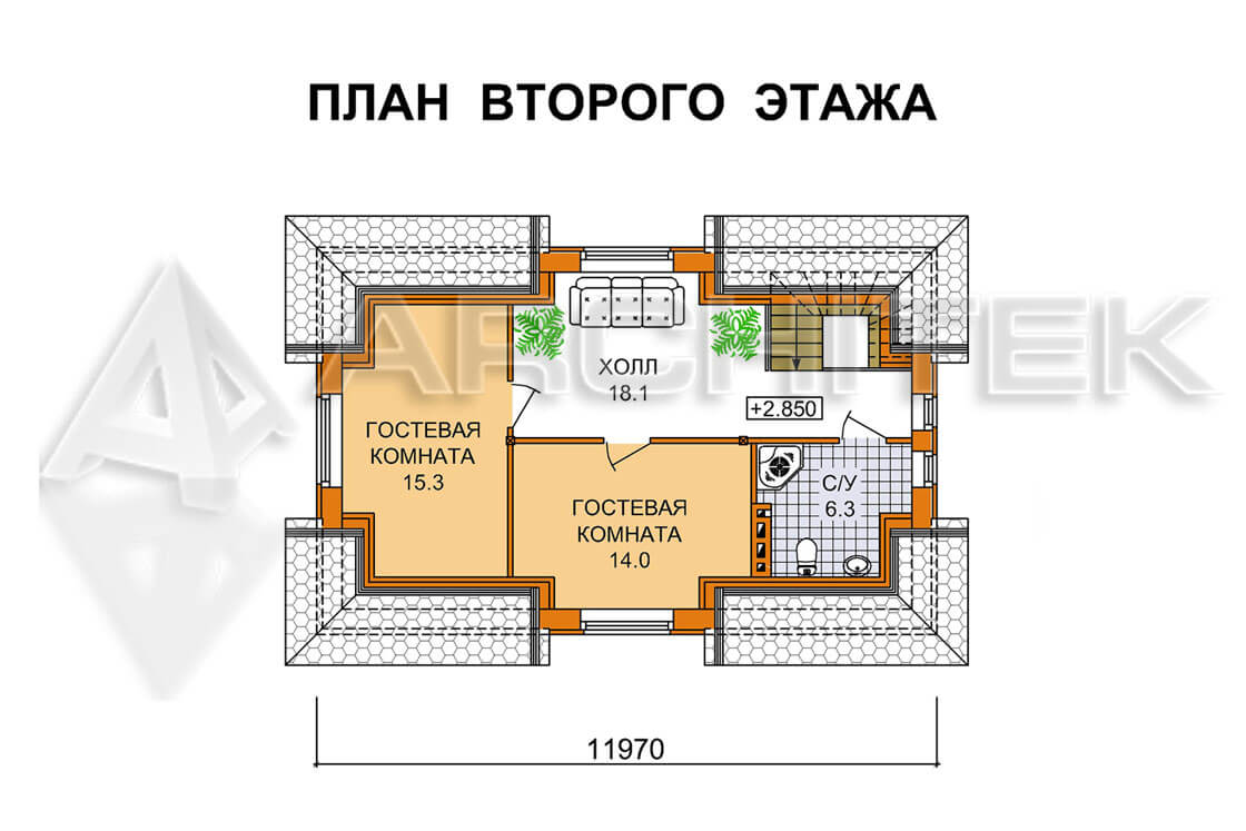 A-010-1-2P проект гаража из пеноблоков на 2 автомобиля «Гарик»