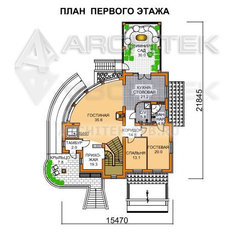 A-010-1P проект дома из газобетона с бассейном и двухсветной гостиной «Шикарный-2»