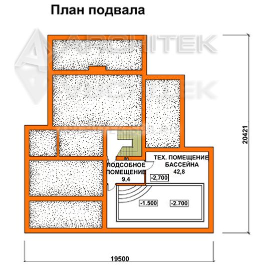 A-020-2K проект дома из кирпича с мансардой и бассейном «Кирилл-3»