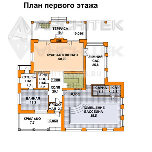 A-020-2K проект дома из кирпича с мансардой и бассейном «Кирилл-3»