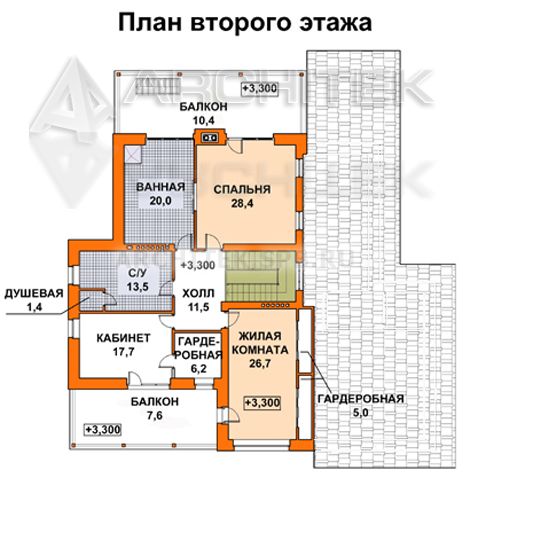 A-020-2K проект дома из кирпича с мансардой и бассейном «Кирилл-3»
