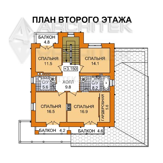 A-023-4P проект дома из пеноблоков с мансардой на склоне «Ланселот-5»