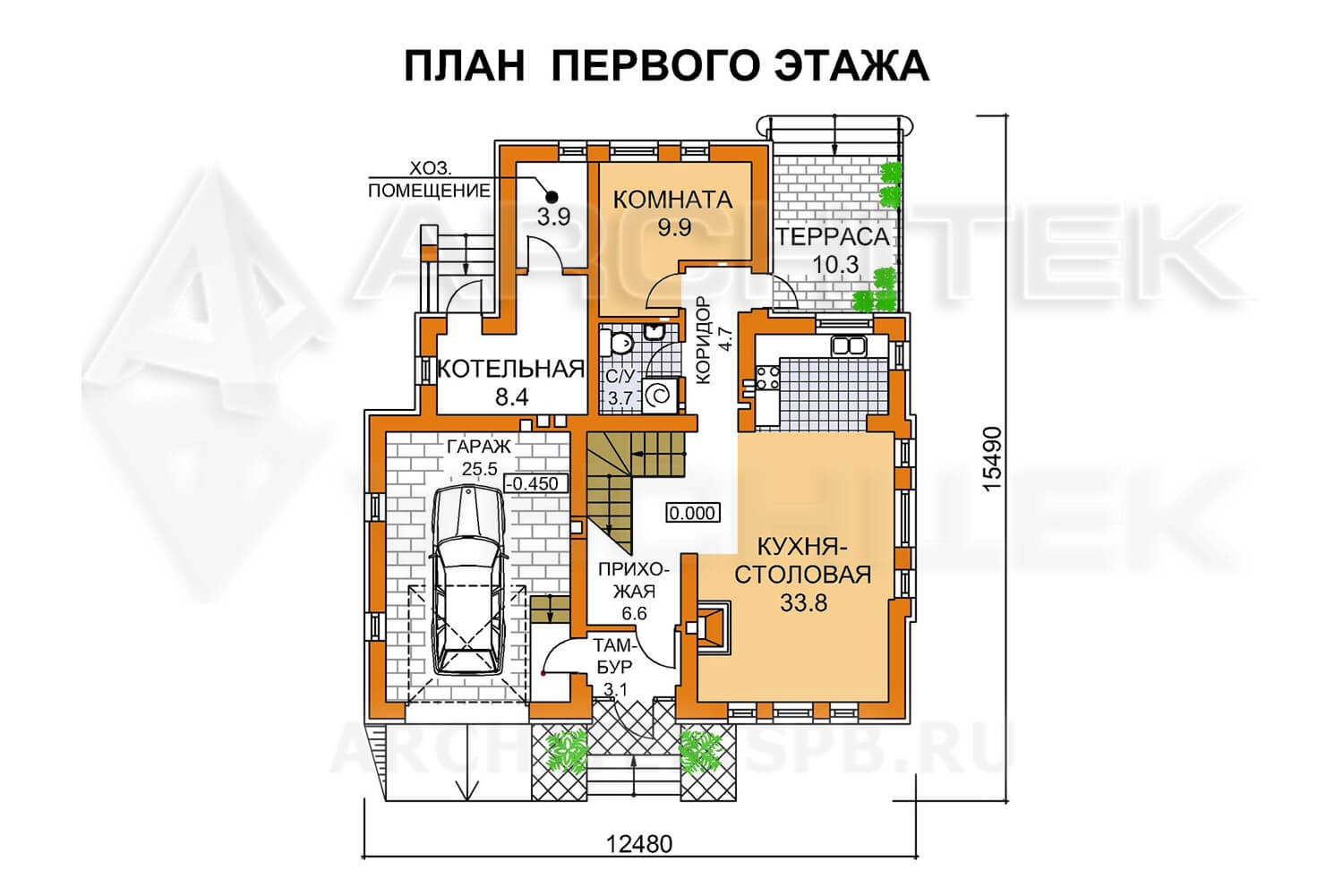 A-027-P проект двухэтажного коттеджа из пеноблоков с гаражом «Классика»