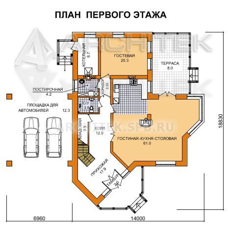A-032-P/1 Проект современного коттеджа из газосиликатных блоков «Андрей-1М»