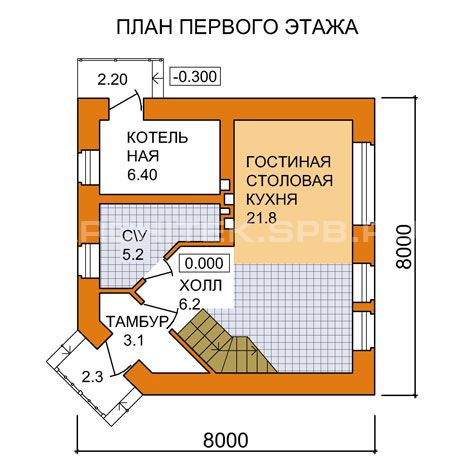 A-044-K проект маленького дома из кирпича 8х8 «Миньон-1»