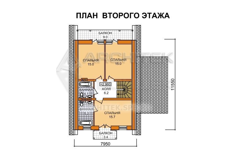 A-048-P проект коттеджа из пеноблоков с мансардой и террасой «Элегия»