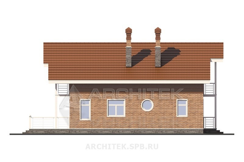A-048-P проект коттеджа из пеноблоков с мансардой и террасой «Элегия»