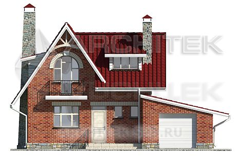 A-061-P Проект маленького дома из пеноблоков с мансардой и гаражом «Сказка»