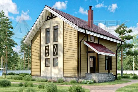 A-065-1P проект оптимального дома эконом-класса 8х8 из газобетона с мансардой «Оптимальный-2»