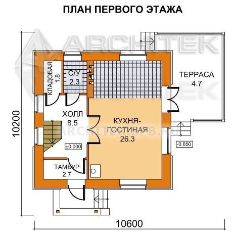 A-065-1P проект оптимального дома эконом-класса 8х8 из газобетона с мансардой «Оптимальный-2»
