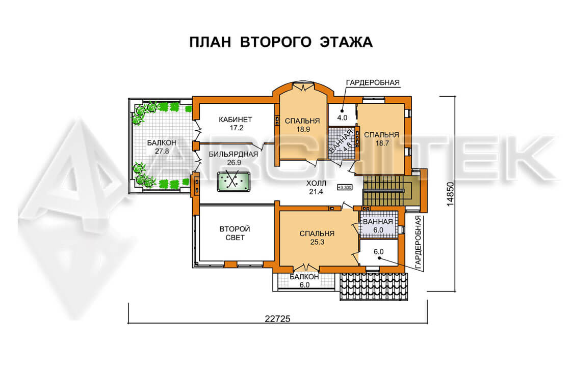 A-077-P проект дома из газобетона с мансардой и вторым светом «Виктория»