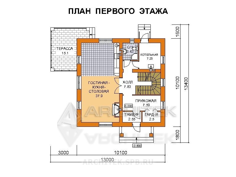 A-079-2-1P Проект двухэтажного дома из пеноблоков 10х10