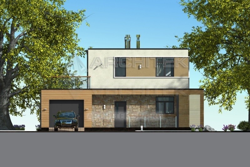 A-092-1P Современный дом в стиле хай-тек для семьи из 4х человек