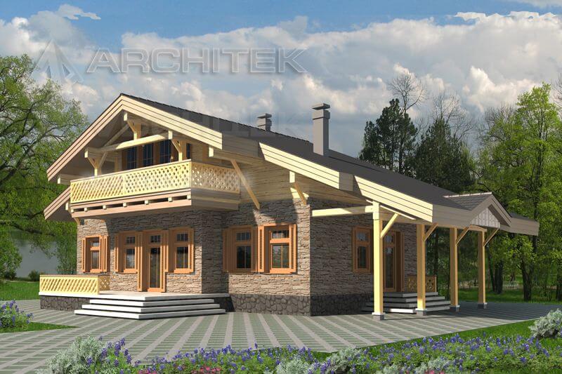 D-062-D проект дома из бруса с мансардой, балконом, террасой