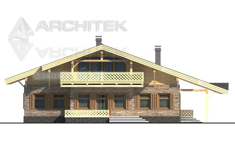 D-062-D проект дома из бруса с мансардой, балконом, террасой