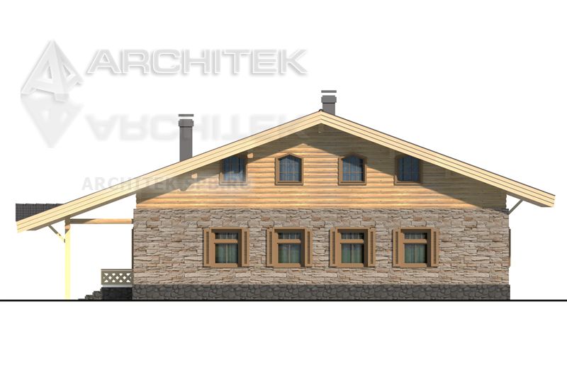 D-062-D проект дома из бруса с мансардой, балконом, террасой