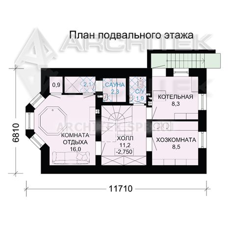 G-002-P проект дома из пеноблоков с цокольным этажом, мансардой, бассейном, сауной
