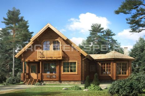 G-008-2D Проект дома из дерева с мансардой, балконом, сауной, верандой, террасой, вторым светом
