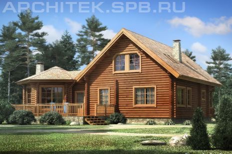 G-008-2D Проект дома из дерева с мансардой, балконом, сауной, верандой, террасой, вторым светом