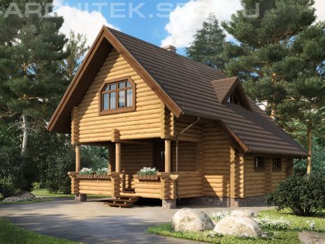G-016-1D Проект деревянного дачного дома эконом класса из бревна с мансардой 8х12