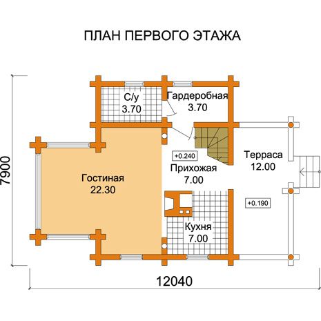 G-016-1D Проект деревянного дачного дома эконом класса из бревна с мансардой 8х12