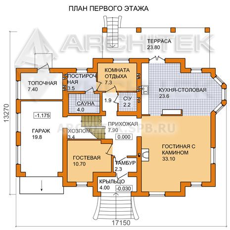 G-018-P Проект дома из газобетона с гаражом, мансардой, эркером, сауной, террасой