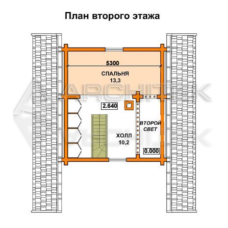 G-026-D Проект дачного деревянного бревенчатого дома эконом класса с мансардой, вторым светом, террасой 7.7х8.6