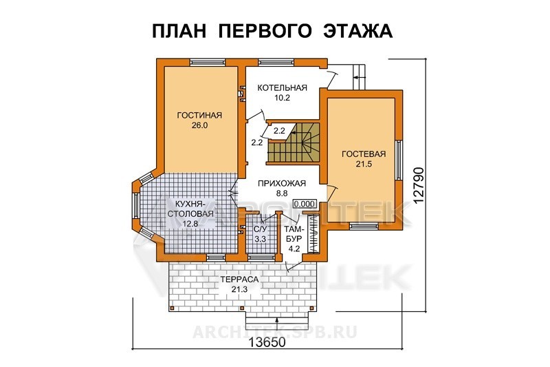 G-028-5P проект дома из газобетона с мансардой, эркером, террасой