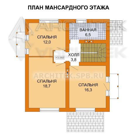 G-028-P Проект дома эконом класса из газобетона с мансардой, балконом
