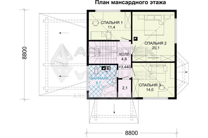 G-032-2D проект деревянного дома с гаражом, мансардой, эркером