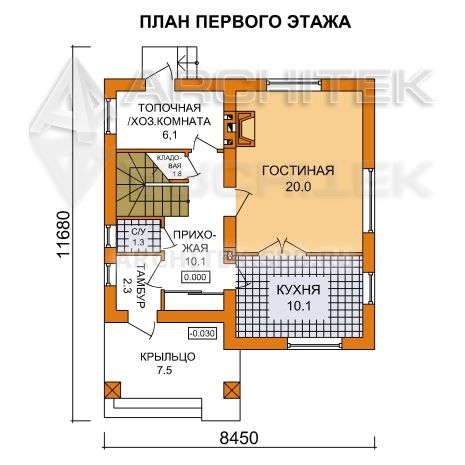 G-032-P Проект маленького простого дома из газобетона с мансардой «Арника»