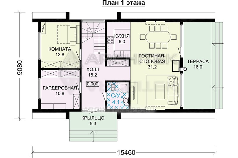 G-033-F проект современного каркасного дома с мансардой, террасой 10х15.5