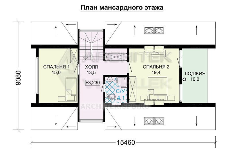 G-033-F проект современного каркасного дома с мансардой, террасой 10х15.5