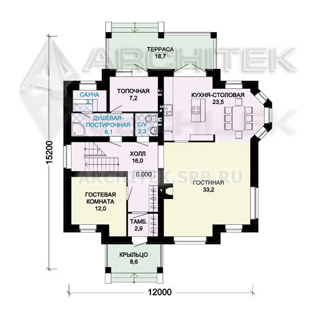 G-045-P Проект дома из газобетона с мансардой, эркером, сауной, террасой