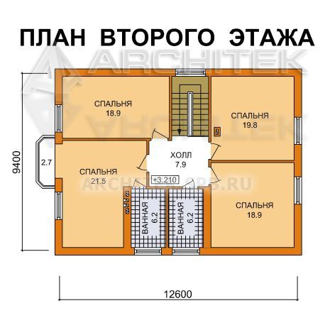 G-048-P Проект простого дома из пеноблоков с мансардой и балконом 9.4х12.6