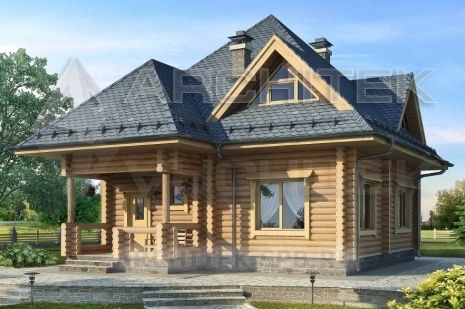 G-053-D Проект дачного деревянного дома эконом класса из бревна с мансардой 8.6х10.6