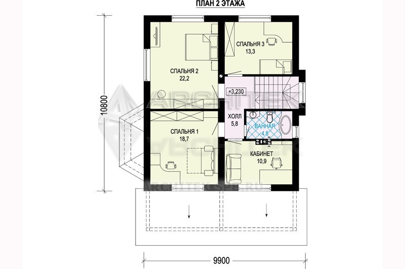 G-061-2P Проект двухэтажного дома из газобетона с эркером, террасой 9.9х10.8