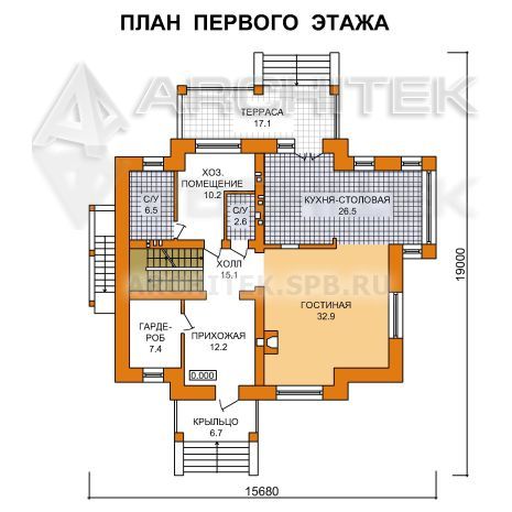 G-062-K Проект дома из кирпича с мансардой, цокольным этажом, эркером, террасой