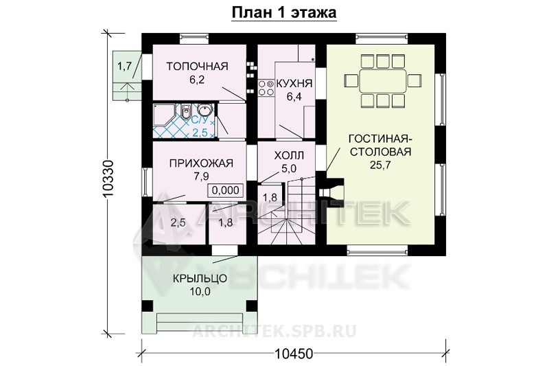 G-072-P Проект маленького дома 10.3х10.4 из газобетона с мансардой