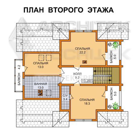 G-080-D Проект дома из бруса с мансардой, балконом, террасой 11.85х12.85