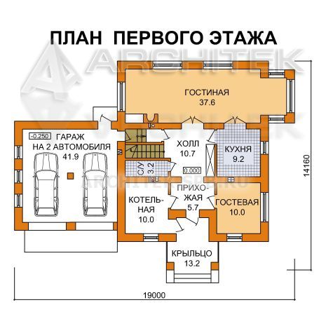 G-083-1P Проект двухэтажного дома из пеноблоков с гаражом