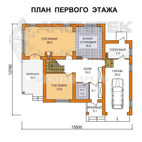 G-089-1P Проект дома из газобетона с мансардой, гаражом, вторым светом