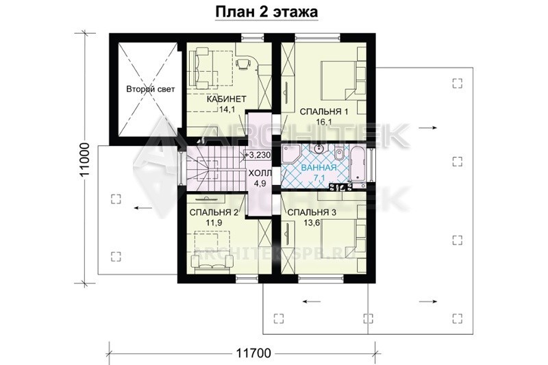G-089-2P Проект дома из газобетона с мансардой, гаражом — навесом, вторым светом, террасой 11х11.7