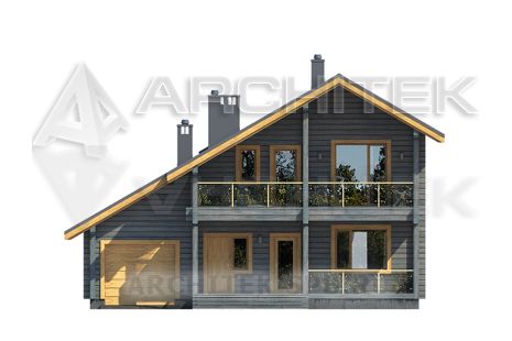 G-092-2D Проект деревянного дома из бруса с мансардой, гаражом, балконом, террасой 12.2х12.8