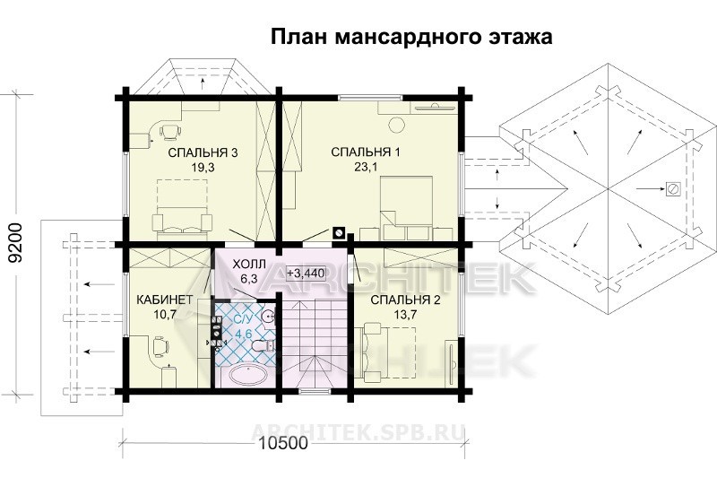 G-110-4D Проект дома из бруса с мансардой, террасой, верандой, эркером
