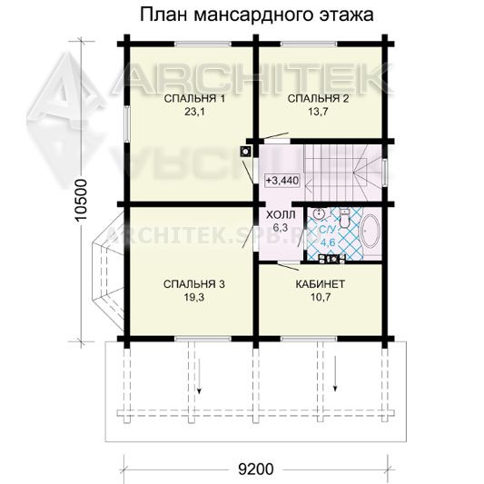 G-110-D Проект деревянного дома с мансардой и террасой