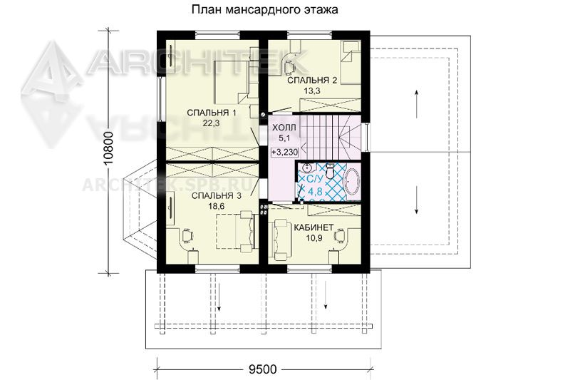 G-115-3P Проект коттеджа из газобетона с мансардой и гаражом